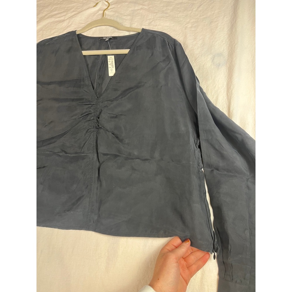 Madewell Ruched Front V-Neck Long Sleeve Top Black Cupro Blend NEW Size 16 - Picture 7 of 10
